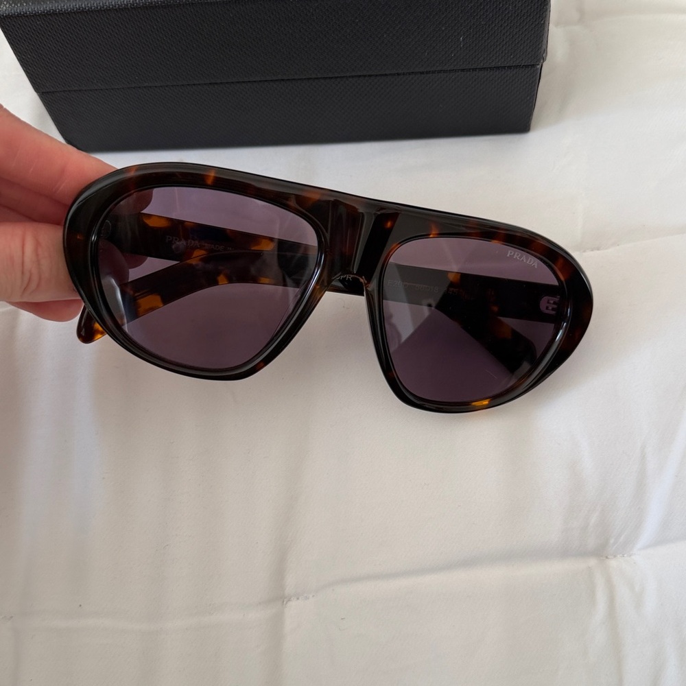 NEW / PRADA C05S Thick Aviator Sunglasses / Havana Shield - Picture 2 of 7